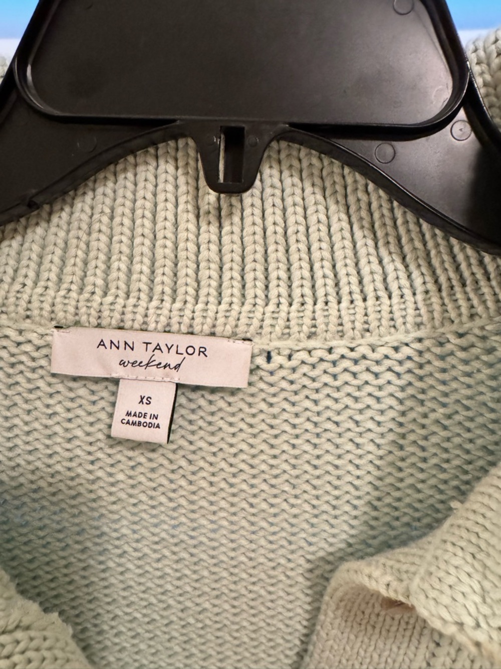 Ann Taylor Mint Green and White Striped V‑Neck Button Sweater - Picture 2 of 3